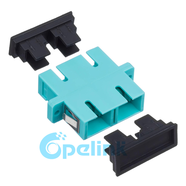 SC Plastic Duplex Multimode OM3 Fiber Optic Adapter, Aqua Color