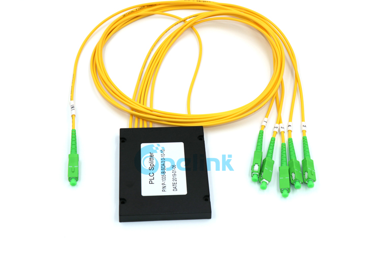 1X5 Optical Fiber PLC Splitter, Plastic ABS Box packaging, SC/APC connector