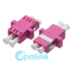 LC-LC Plastic Duplex Multimode OM4 Fiber Optic Adapter with flange