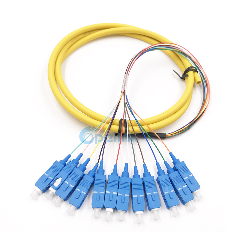 12 fibers SC/PC Distribution Fiber Optic Pigtail, Singlemode yellow color