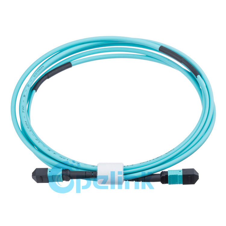 MPO Multimode OM3 Fiber Optic Patch Cord, Aqua color
