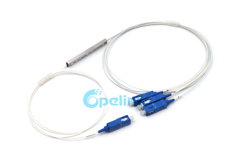 This is a 1X3 PLC Fiber Splitter product sold by opelink, packaged in min Blockless steel tube, SC/PC SM Pigtail provides excellent transmission performance