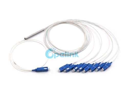 1X8 Optic Splitter, SC/PC 0.9mm Mini Blockless Fiber Optic PLC Splitter