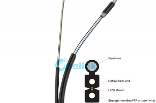 FTTH Self-supporting Fiber Drop Cable, Metal Strength Member FTTH Drop Cable Black LSZH / PVC Sheath