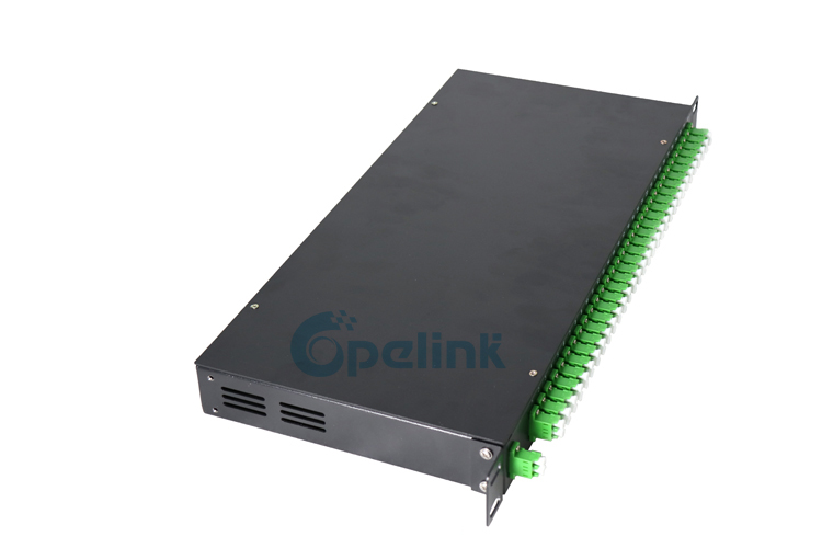 This is a 2x64 Rack Mount PLC Fiber Splitter product sold by opelink, a standard 19