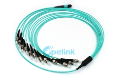 OM3 MPO-ST Fiber Jumper, 12 Fibers MPO Fanout Cable, Use for High density system MPO to ST Fiber Optic PatchCord