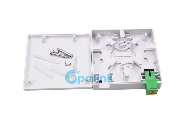 White one Port FTTH Wall Mounted Fiber Faceplate, Fiber Optic Wall Outlet Termination Box