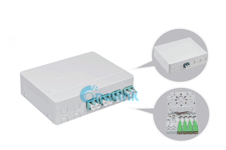white 4-port Fiber Optic Wall Outlet Distribution Box