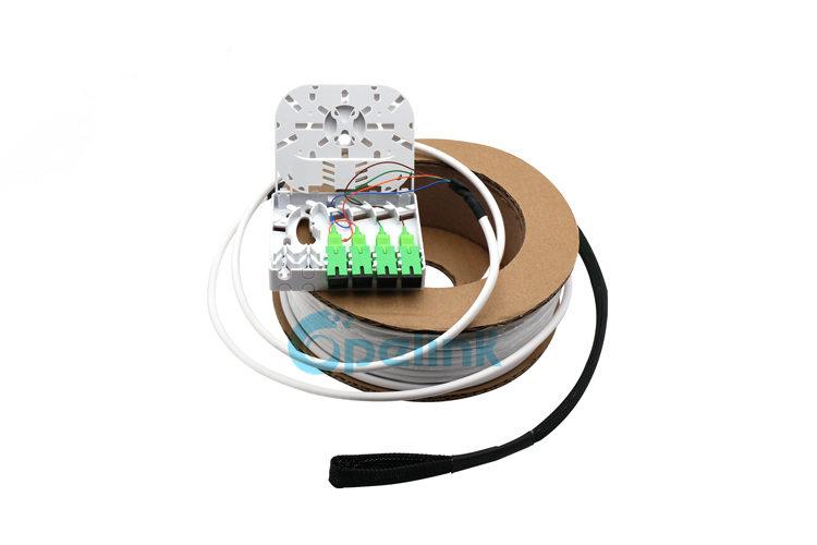 white color fiber optic wall outlet with 4 fiber cable