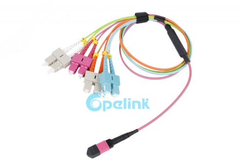 OM4 MPO-SC Fiber Branch Patchcord 8 Cores: High-Density Fiber Optic Breakout Cable for Data Centers
